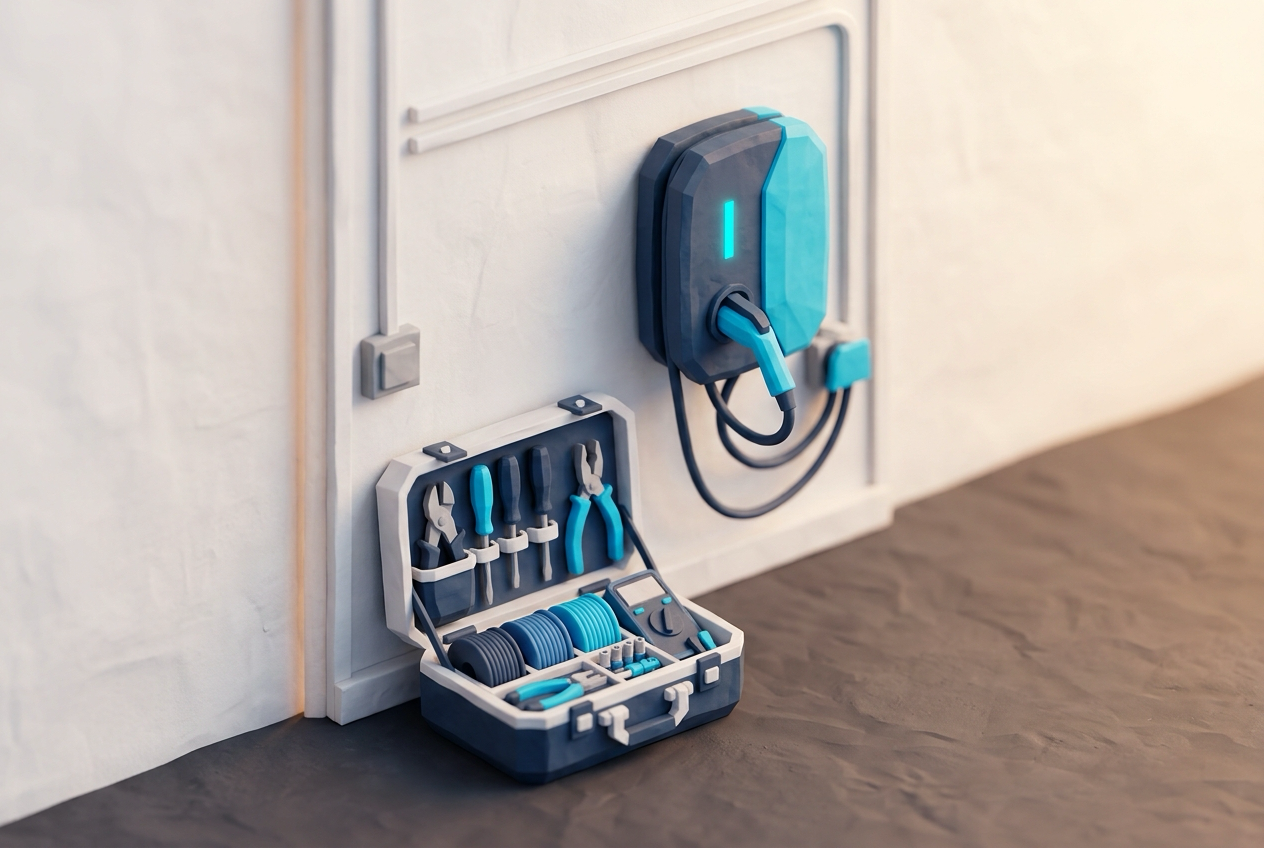Visualisierung eines Elektrofachbetriebs bei der Arbeit
